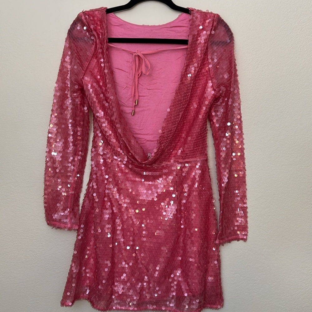 Anthropologie Sequin Drape-Back Mini Dress US4 pink - Picture 4 of 17